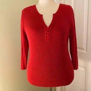 Avenue red cotton ribbed 3/4 sleeve v-neck sweater size 1X